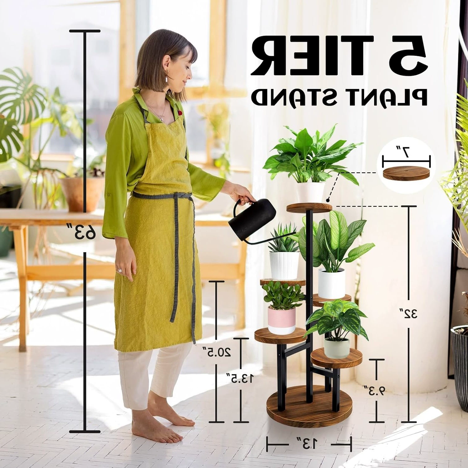 Пятьслойная подставка для растений, высокая металлическая деревянная подставка для комнатных растений, уличная садовая подставка для демонстрации растений