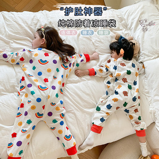 Children's Pure Cotton Sleeping Bag for Girls, Toddler Autumn and Winter Split-Leg Home Wear, Anti-Kick Blanket for Baby Girls, Korean Cartoon Style