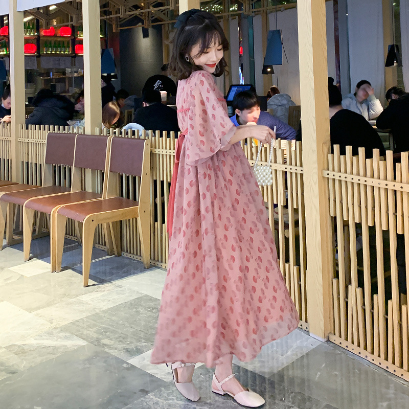 实拍2021时尚夏季新品微胖MM孕妇装中国风汉元素气质中长款连衣裙|ms