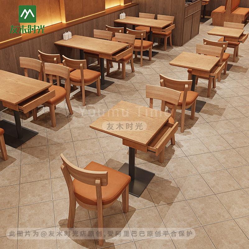テーマレストラン用カウンターソファ、引き出し付き無垢材テーブル、飲食店、和食店、ファストフード店、レストラン、麺屋用テーブルと椅子のセット|undefined