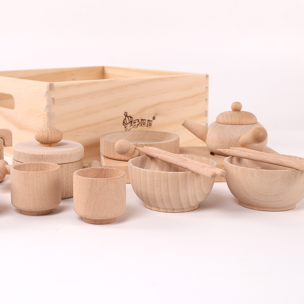 Regalos de cumpleaños para niños de madera de haya ecológica original sin laca cubiertos de cocina simulación juguetes de jardín de infantes