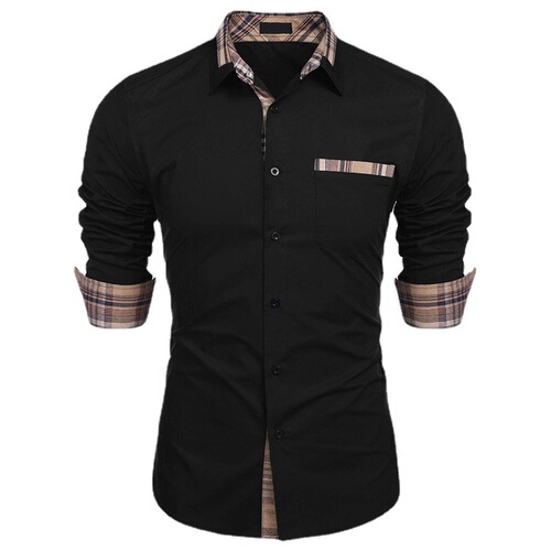 New European and American Men's Plain Color Collar Long Sleeve Button-down Shirt on AliExpress