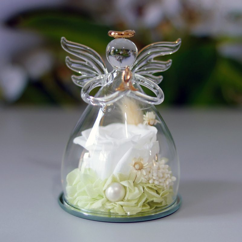 Comercio electrónico transfronterizo cubierta de vidrio flor eterna angelito rosa eterna Navidad regalo del día de San Valentín cubierta de vidrio decoración
