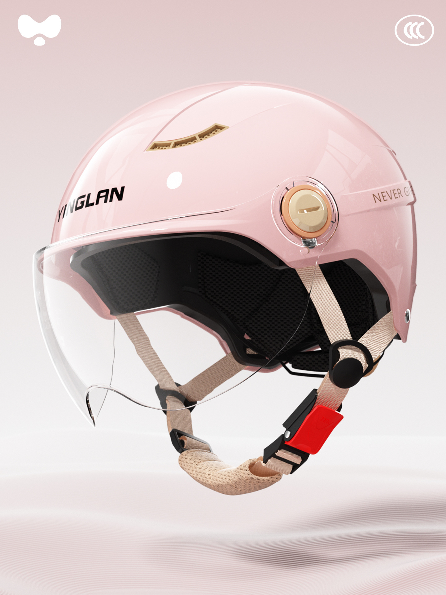 Motosiklet kaskı (dəbilqə), Universal Certified Motorcycle Helmet - 3c-peach-pink-hd-short-mirror-new-national-standard-class-a