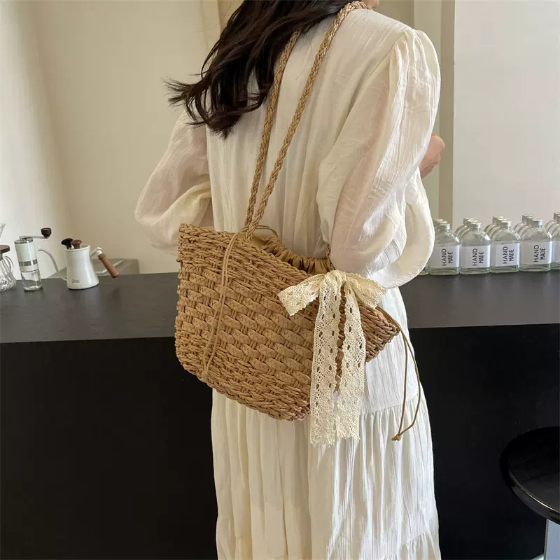 夏天沙滩度假包包女士2025新款编织单肩包大容量通勤托特包草编包