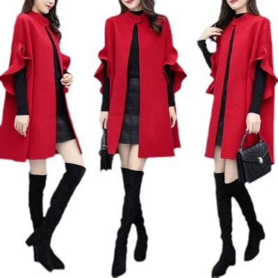 Демисезонное шерстяное пальто, однотонная куртка, тренчкот, plus size, британский стиль, А-силуэт