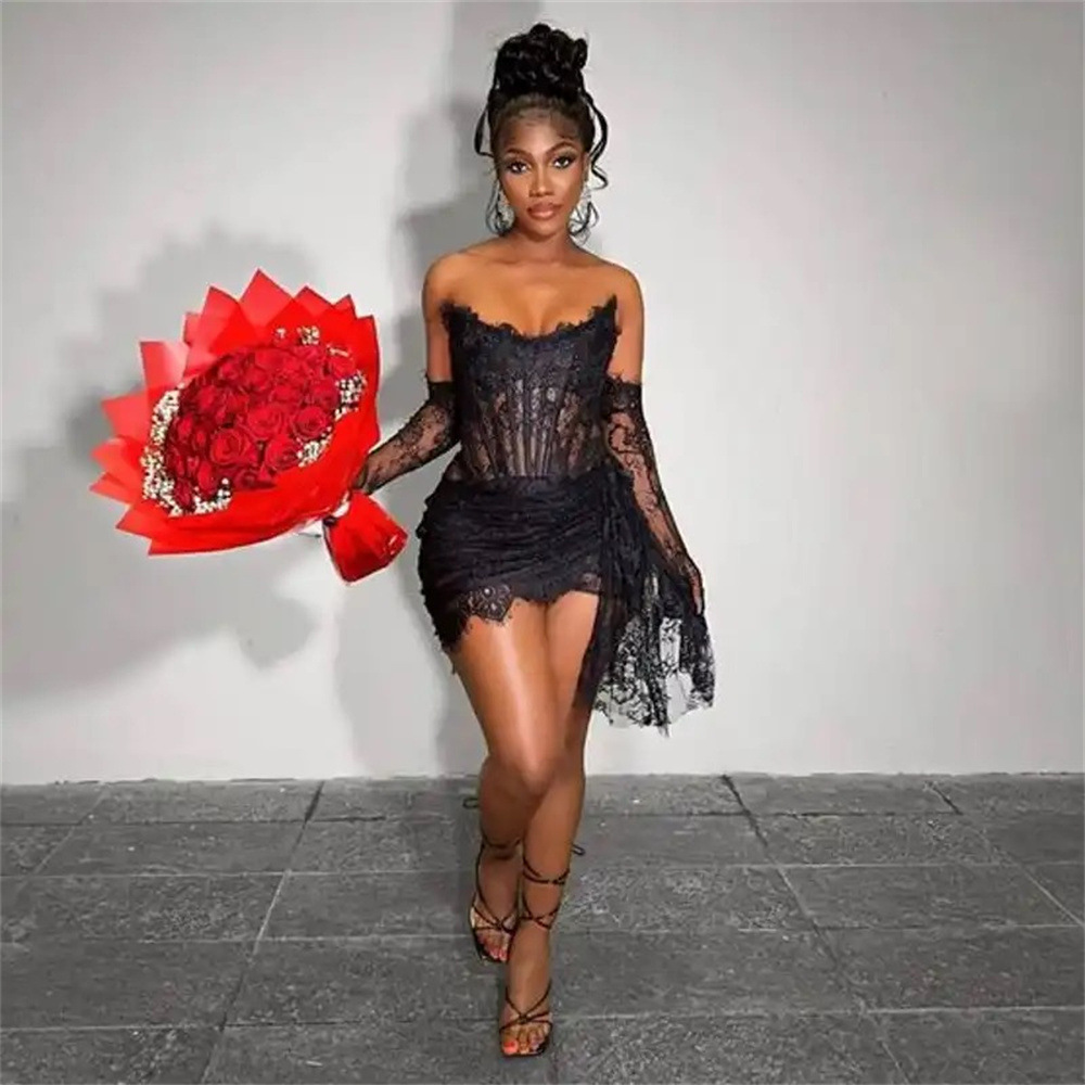 AliExpress Amazon 2 colors fashionable oversleeve sexy tube top lace Dress fashion party dinner Dress