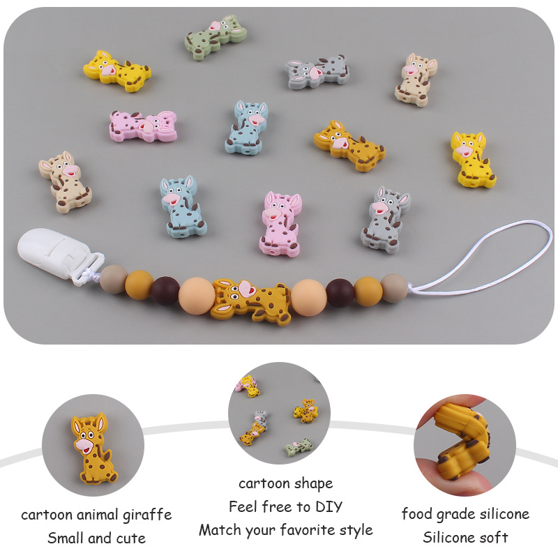 Bebé suministros de dibujos animados animal silicona jirafa mordedor creativo DIY bebé molar pezón anti-gota cadena Accesorios