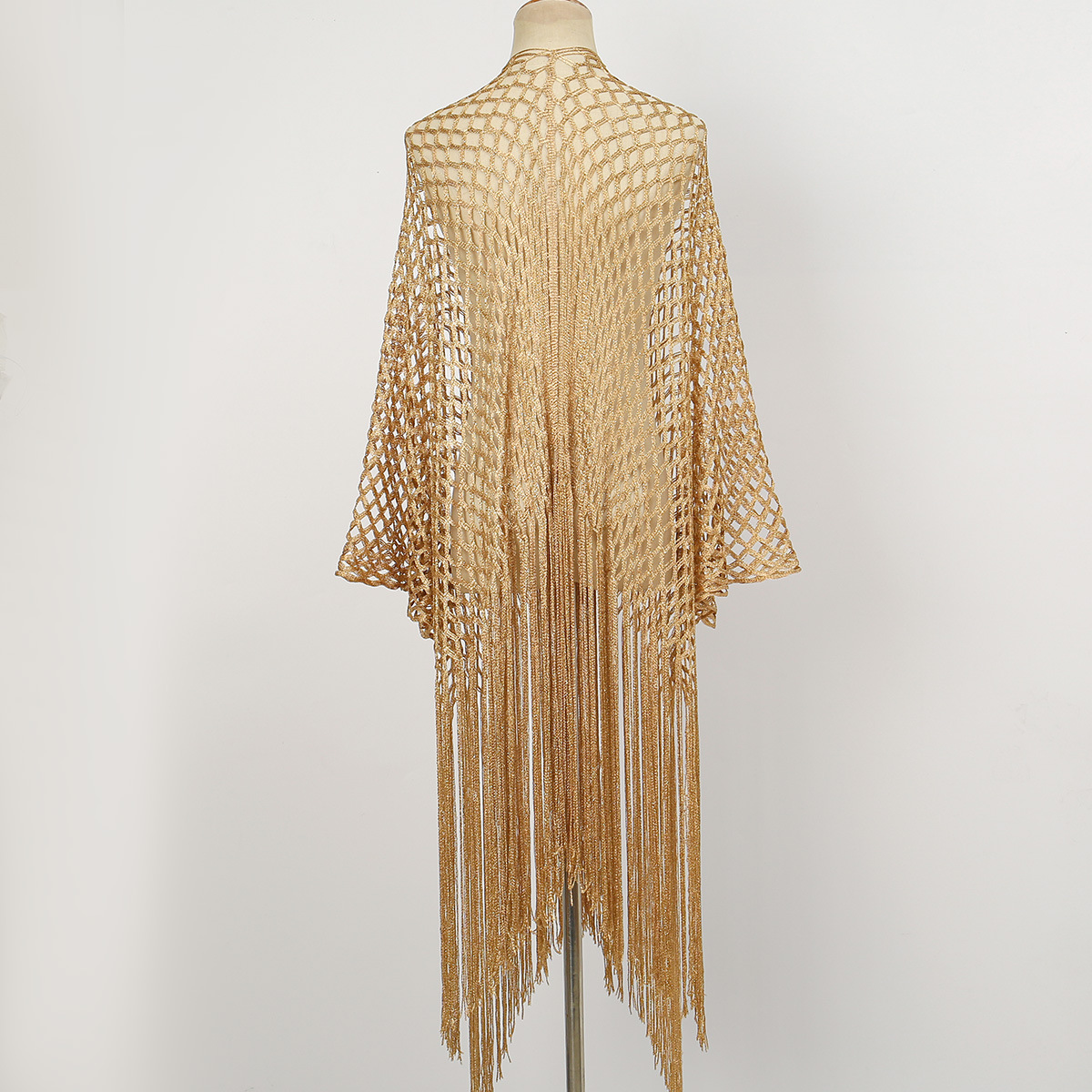 Shiny Gold and Silver Mesh Tassel Shawl, Cardigan to Wear over Evening Dresses, Long Cover-Up for Women, Photo Shoot Atmosphere Clothing