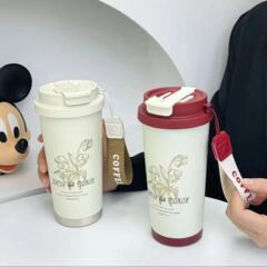 2024新型スズラン保温カップ女子高颜値シンプルステンレスカップストロー付き携帯コーヒーカップ
