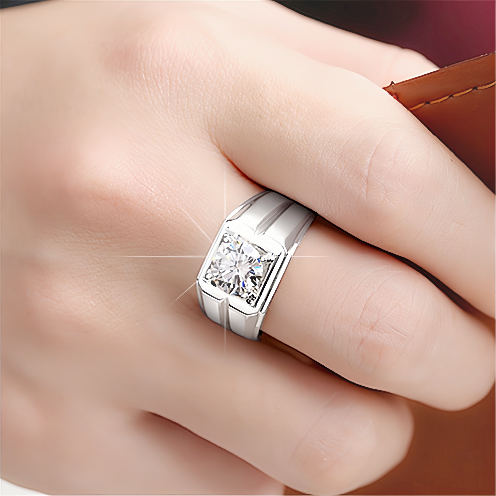Anillo de compromiso moissanite lujo chapado en oro blanco abierto_voghion.com