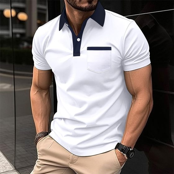 Amazon Cross-border 2024 Summer New Men's Casual Chest Pocket Solid Color Short-sleeved Polo Shirt