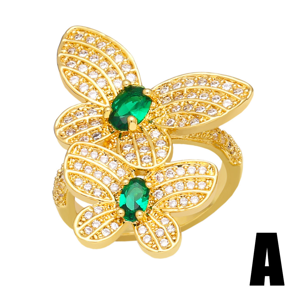 Fashion Butterfly Copper Open Ring Plating Zircon Copper Rings