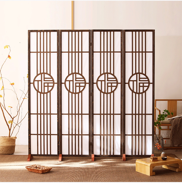 New Chinese Style Office Partition Screen Residential Home Living Room Wooden Grille Hotel Classical Flower Window Screen Foldable