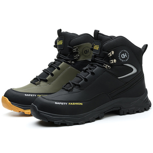 Men's safety shoes, men's breathable anti-puncture anti-punch stylish high-top anti-slip waterproof safety boots protective durable