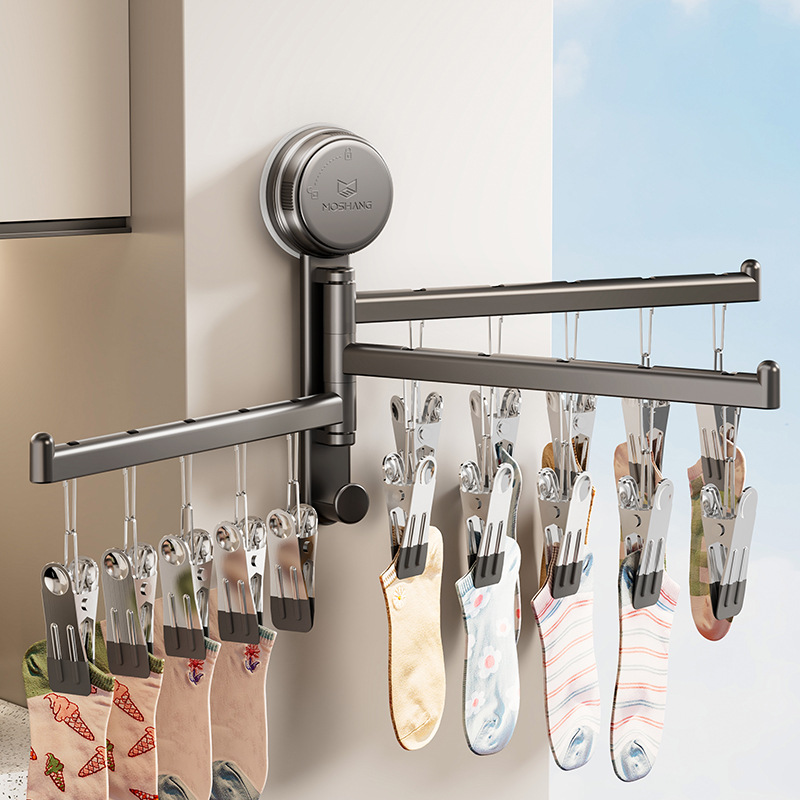 Balcony Sock Drying Rack with Suction Cups, Multi-Clip Household Window Bathroom Underwear and Cloth Rack Magic Tool