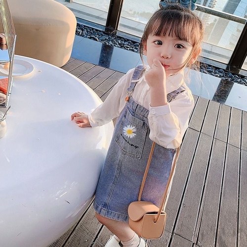 Girls' Denim Suspender Skirt 2023 Spring and Summer New Korean Style Suspender Dress Western Style Internet Celebrity Baby Long Skirt