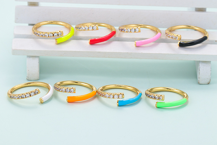 Birthday Occasion Copper Material Wholesale Jewelry Multicolor Rainbow Oil Drop Zircon Copper Ring Nihaojewelry