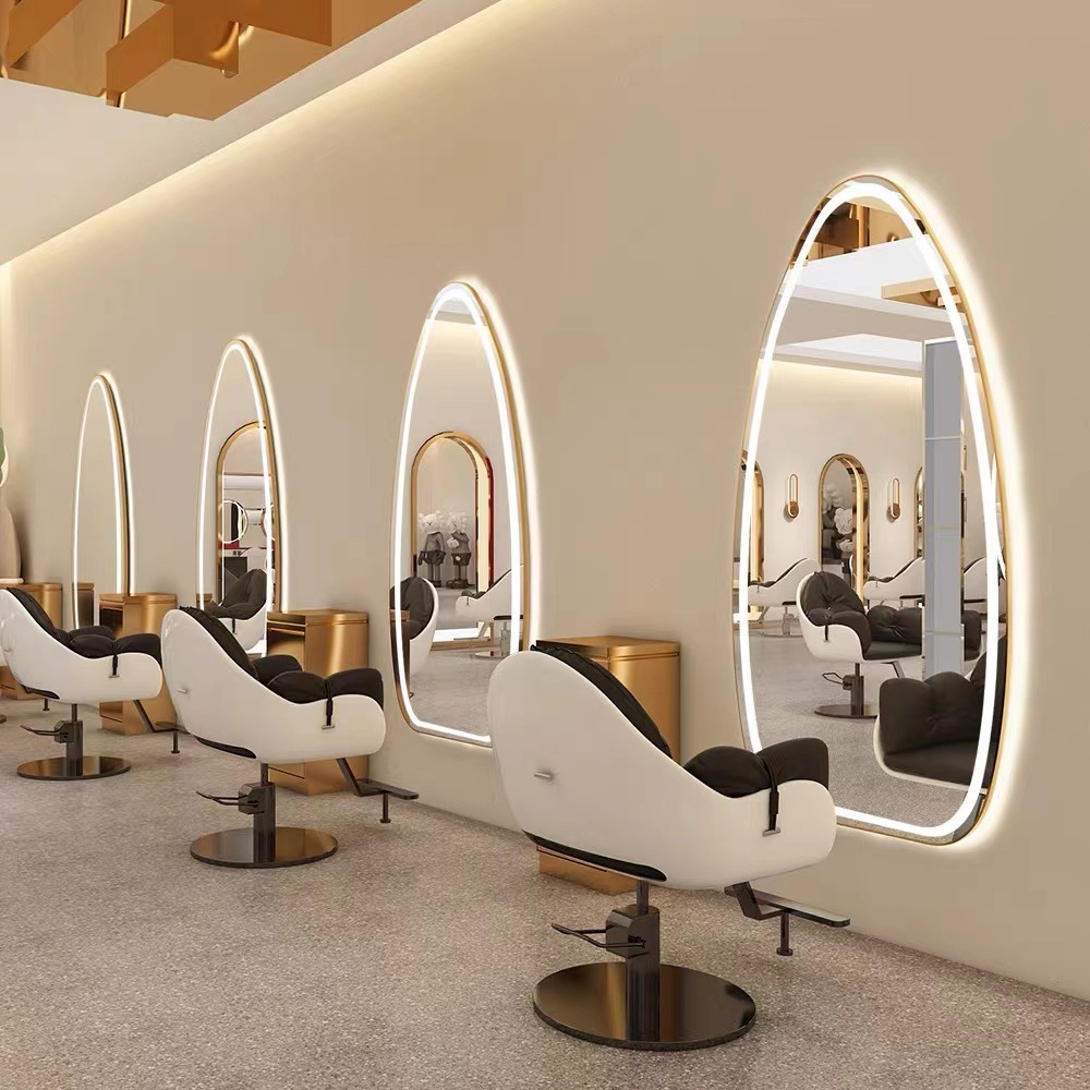 Espejo de peluquería con lámpara de línea para salón de peluquería, espejo de corte de pelo, espejo de pared, espejo de peluquería