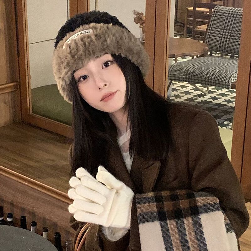 毛线帽女秋冬季百搭针织包头显脸小保暖护耳卷边毛茸茸冷帽大头围|undefined