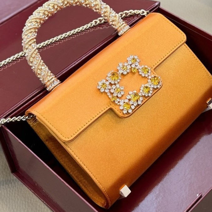 Fashion Rhinestone Flower Buckle Flap Handbag Messenger Bag Retro Simple Commuter Evening Bag Chain Shoulder Crossbody Square Bag - Thumbnail 4
