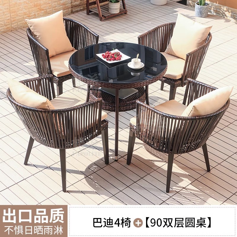 [신형 등나무의자] 의자 4개 + 2층 원형테이블 90개