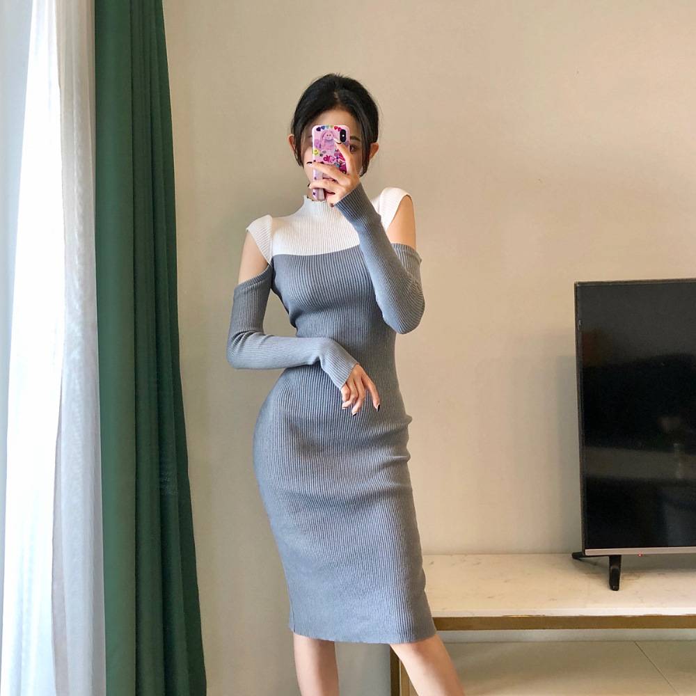 Retro knitted fitted knitted dress