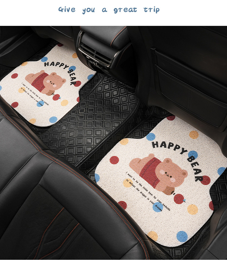 Cartoon Car Floor Mats, Cute Bear Car Anti-Slip Wear-Resistant Carpet Mats, Creative General Car Decoration Supplies