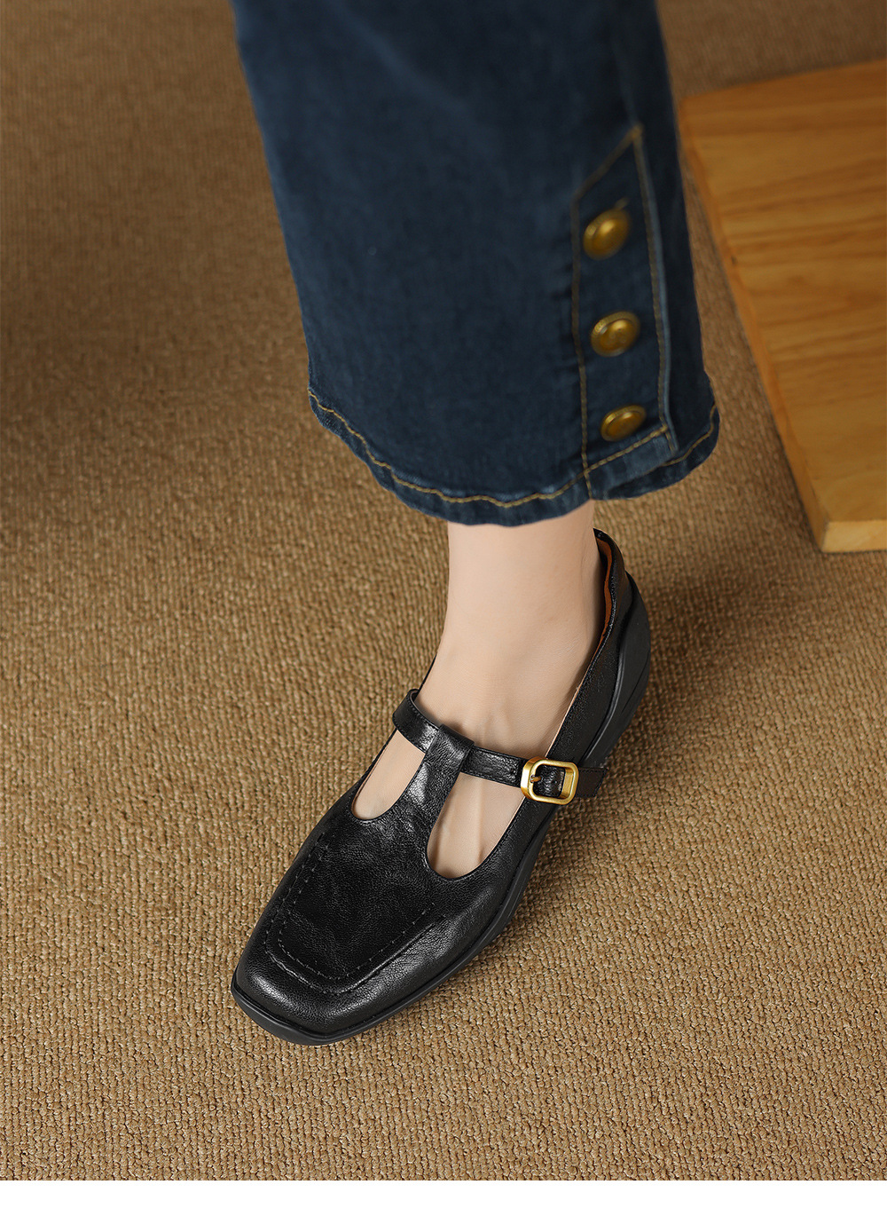 Giày sandal nữ quai ngang mũi nhọn đế dày da cừu buộc dây — màu nâu chi tiết 17