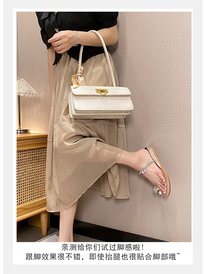 Dép sandal nữ quai ngang xỏ ngón đế mềm gót dốc đính đá lấp lánh đi ngoài — Màu bạc, Màu nude chi tiết 20
