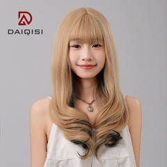 網紅批發假髮女新款長捲髮全頭套歐美風齊劉海挑染時尚大波浪發套