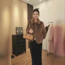 女款欧美环保皮草翻领长袖雪兰貂外套2025冬季时尚新品休闲百搭
