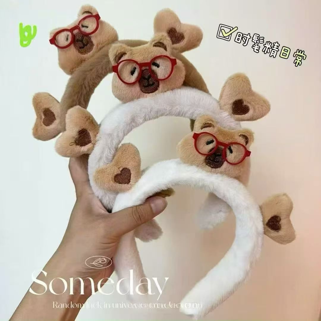 Otoño y invierno lindos estereoscópicos de peluche bandeja de cabello de dibujos animados orejas de gato orejas de conejo lavar la cara bandeja de cabello rojo al por mayor accesorios para el cabello