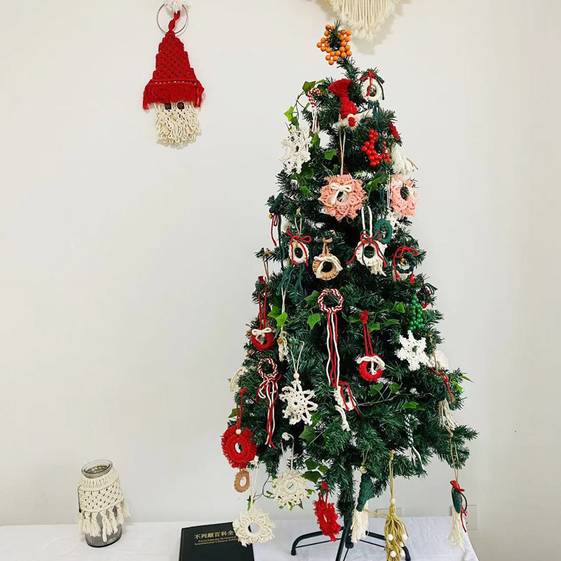 Handmade Woven Christmas Tree Decorations Santa Claus Stars Snowflake Christmas Tree Christmas Hat Recyclable