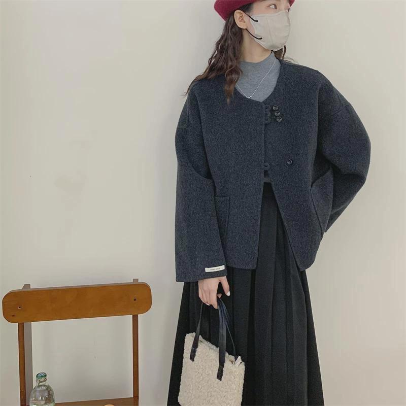 25冬新款双面呢毛呢短款羊毛大衣日系显瘦小个子上衣外套女
