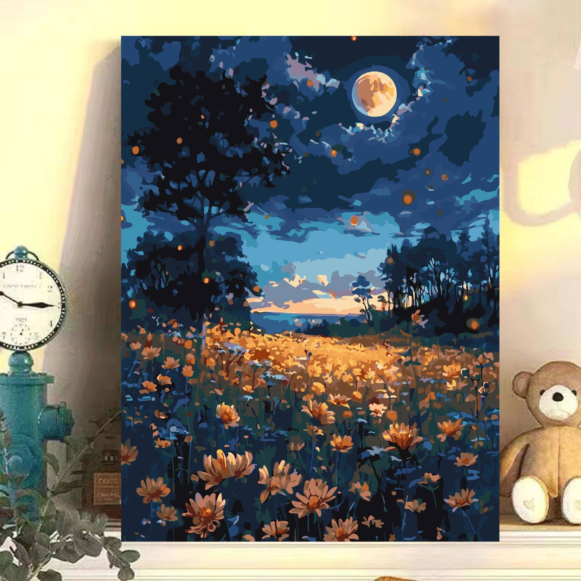 Paisaje floral diy relleno manual acrílico pintura al óleo digital de alto valor de color curado 0 pintura al óleo de relleno base en el viento