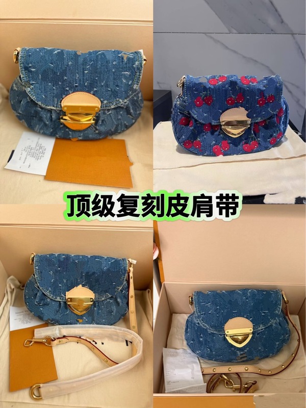 驴家包包质樱桃系列元宝丹宁牛仔包手提包腋下刺绣单肩包女|undefined