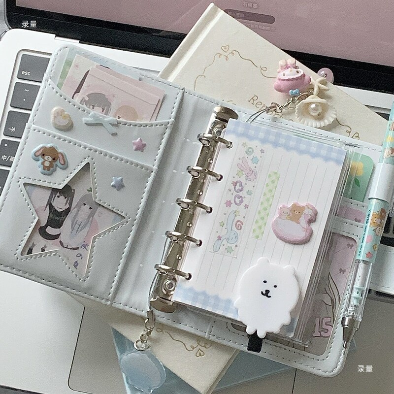 韩系奶油风星星5漆皮亮面活页手帐本高颜值打卡记录日程记事本子|undefined