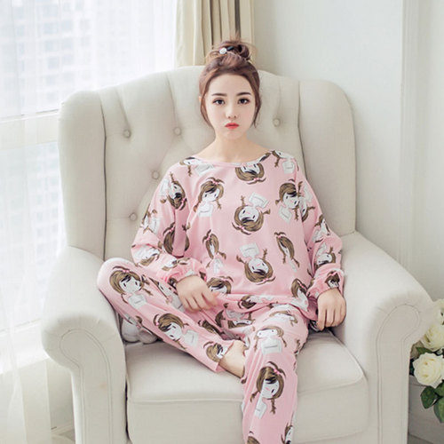 Direct Selling Spring and Autumn Slim Fit Long Sleeve Sleepwear for Women Casual Round Neck Cute Cartoon Lady Homecoming Set for Autumn and Winter