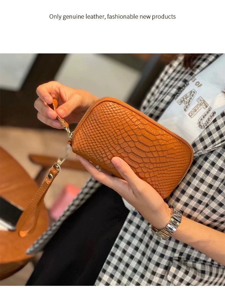 Äußere einzelne Ledergeldbörse für Damen im langen Stil, neu mit Krokodilmuster, Hauptschicht aus Rindsleder, Handtasche für Handy_voghion.com