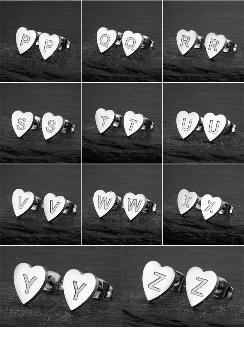 1 Pair Fashion Letter Heart Shape Titanium Steel Plating Ear Studs display picture 4