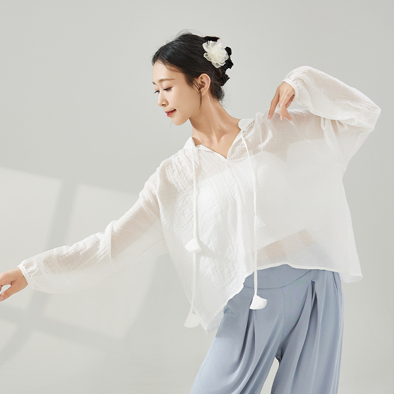 Classical Dance Tops, Gauze Clothing, Modern Chinese Dance Flowing Performance Costumes, Loose Dance Practice Clothes, Ballet Body Suits