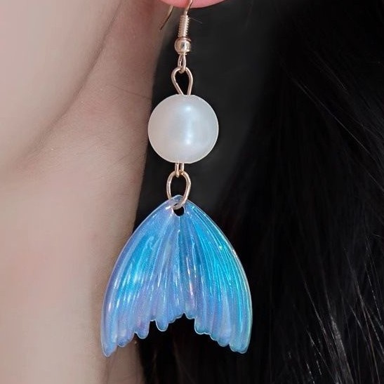Purple Mermaid Princess Pearl Long Stud Earrings Sterling Silver_voghion.com