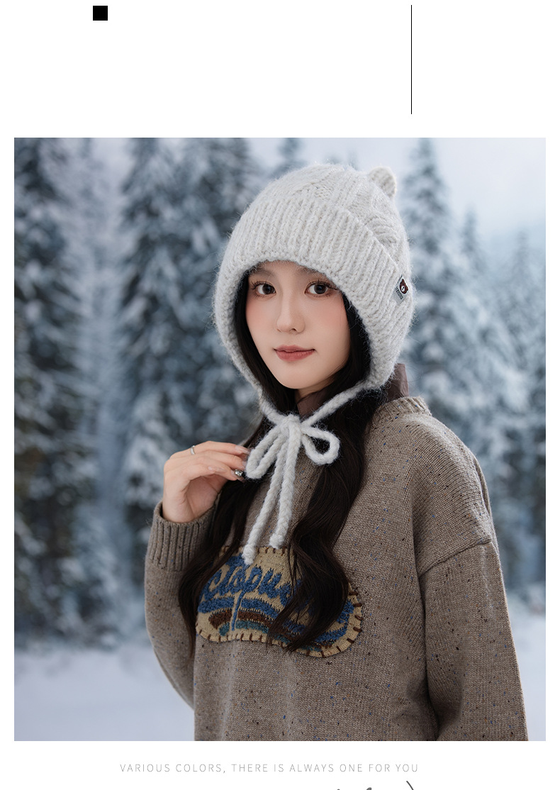 Korean Version Versatile Bear Patch Strap Knitted Autumn Winter Fashion Retro Pullover Outdoor Casual Warm Hat New_voghion.com
