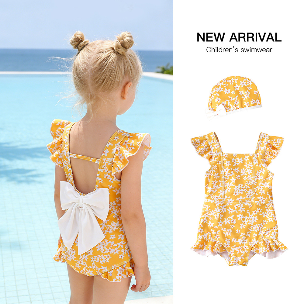 2026 New Summer Girls Swimsuit Korean Lemon Floral Style Kidsren's Swimsuit Small and Medium-Sized Baby Swimsuit