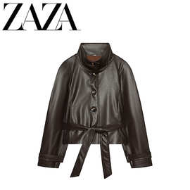 ZAZA 自制欧美风 批发女装 皮革效果垫肩风衣式夹克外套4391705