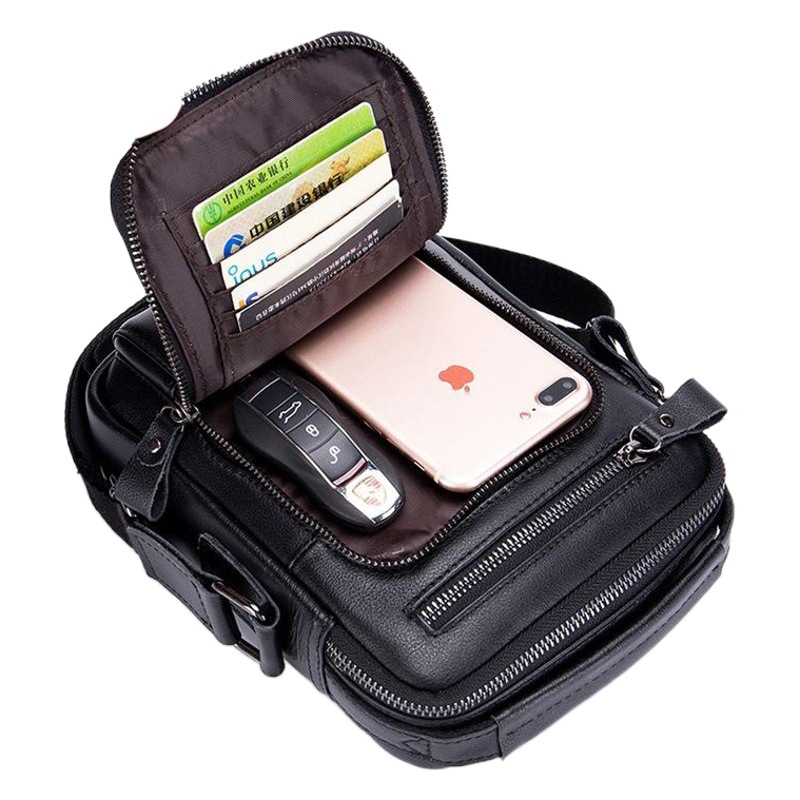 Cowhide Men's Single Shoulder Crossbody Small Bag Retro Vertical Square Top Layer Cowhide Men's Bag for Foreign Trade