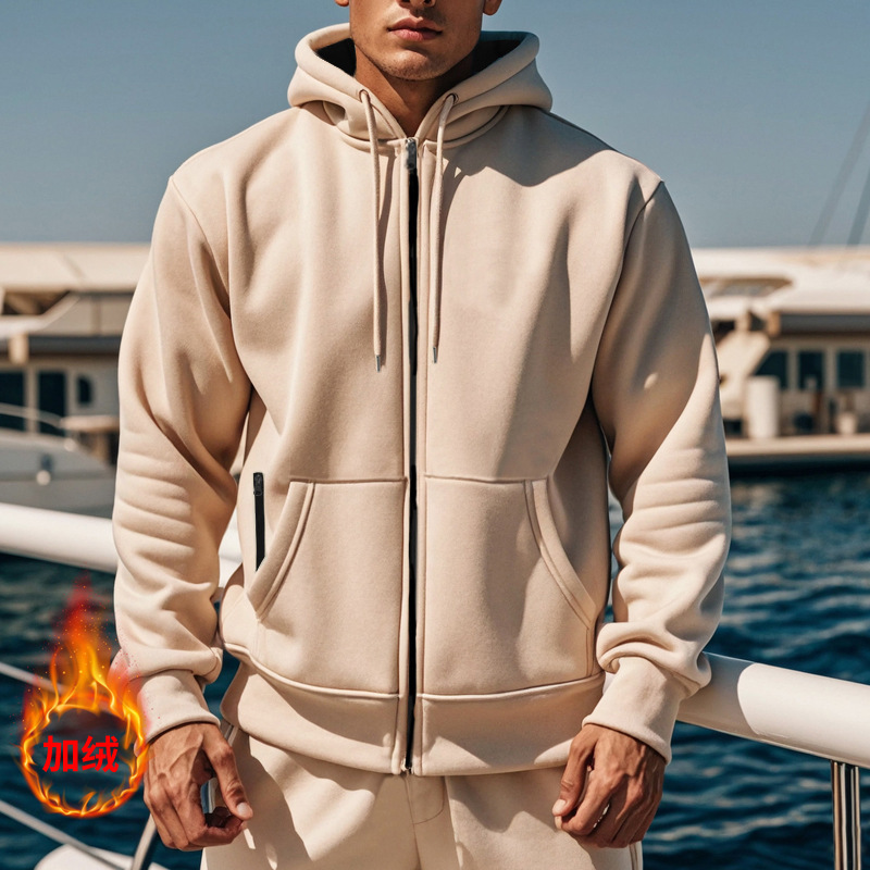 Cross-Border E-Commerce Autumn and Winter Men's Solid Color Hooded Sweatshirt Fleece Warm and Comfortable Men's Long-Sleeved Sweatshirt Cross-Border E-Commerce Autumn and Winter Men's Solid Color Hooded Sweatshirt Fleece Warm and Comfortable Men's Long-Sleeved Sweatshirt