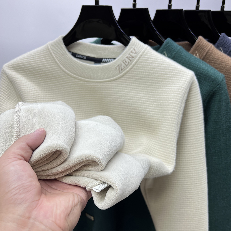 Knitted demi-season keep warm woolen sweater with a round collar for…