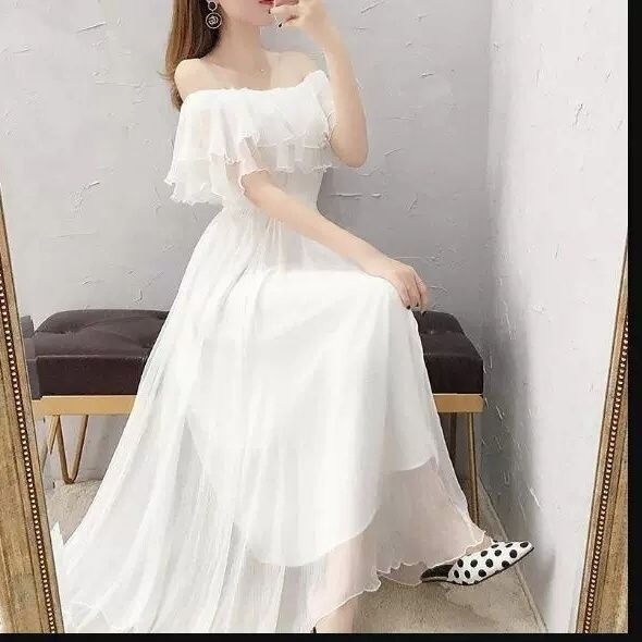 Spring new women's holiday beach dress, chiffon dress, long style, waist-cinching, slimming, perfect for photoshoots